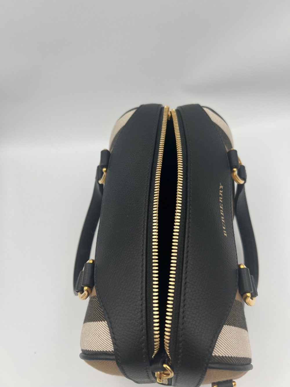 BURBERRY House Check Derby Calfskin Small Alchester Bowling Bag in Black - Picture 5 of 16